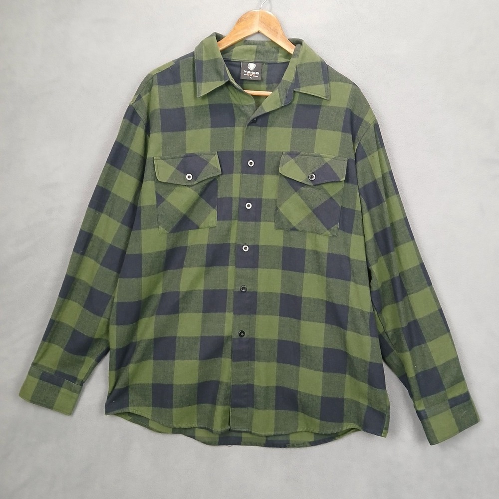 YAGO Shirt Mens‎ XL Green Black Flannel Plaid Cotton Utility Outdoor Button Up